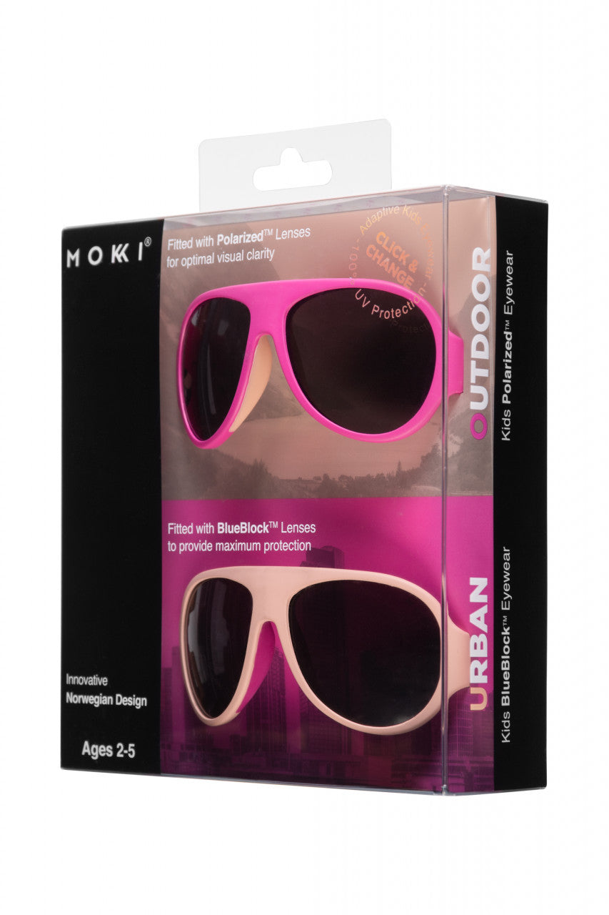 Ochelari de soare pentru copii MOKKI Click & Change, protectie UV, roz, 2-5 ani, set 2 perechi [ps:010e37d1-3f44-4abb-9a1f-65166e69460f]
