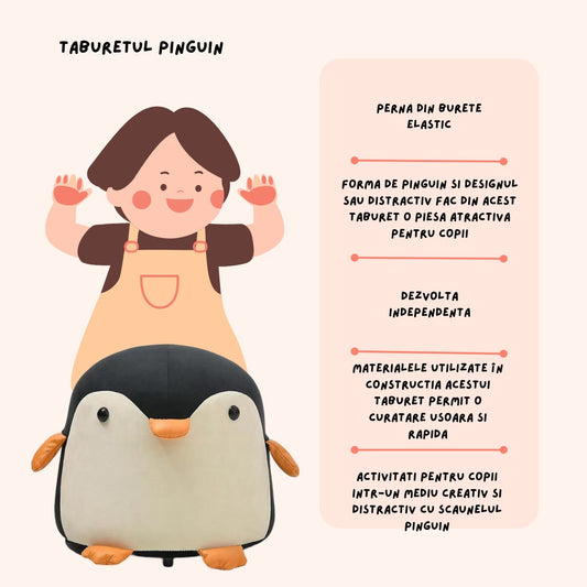 Taburet Copii Flippy Pinguin, Lemn Masiv, Negru - Negru (1) [ps:5828ca8f-ade7-4747-becc-3e32ff25e80c]