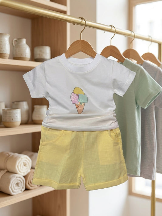 Set tricou și pantaloni scurți din in cu înghețată - 3-6 Luni (1) [ps:05364e3d-ec42-43bf-bae7-4a72a05c59df]