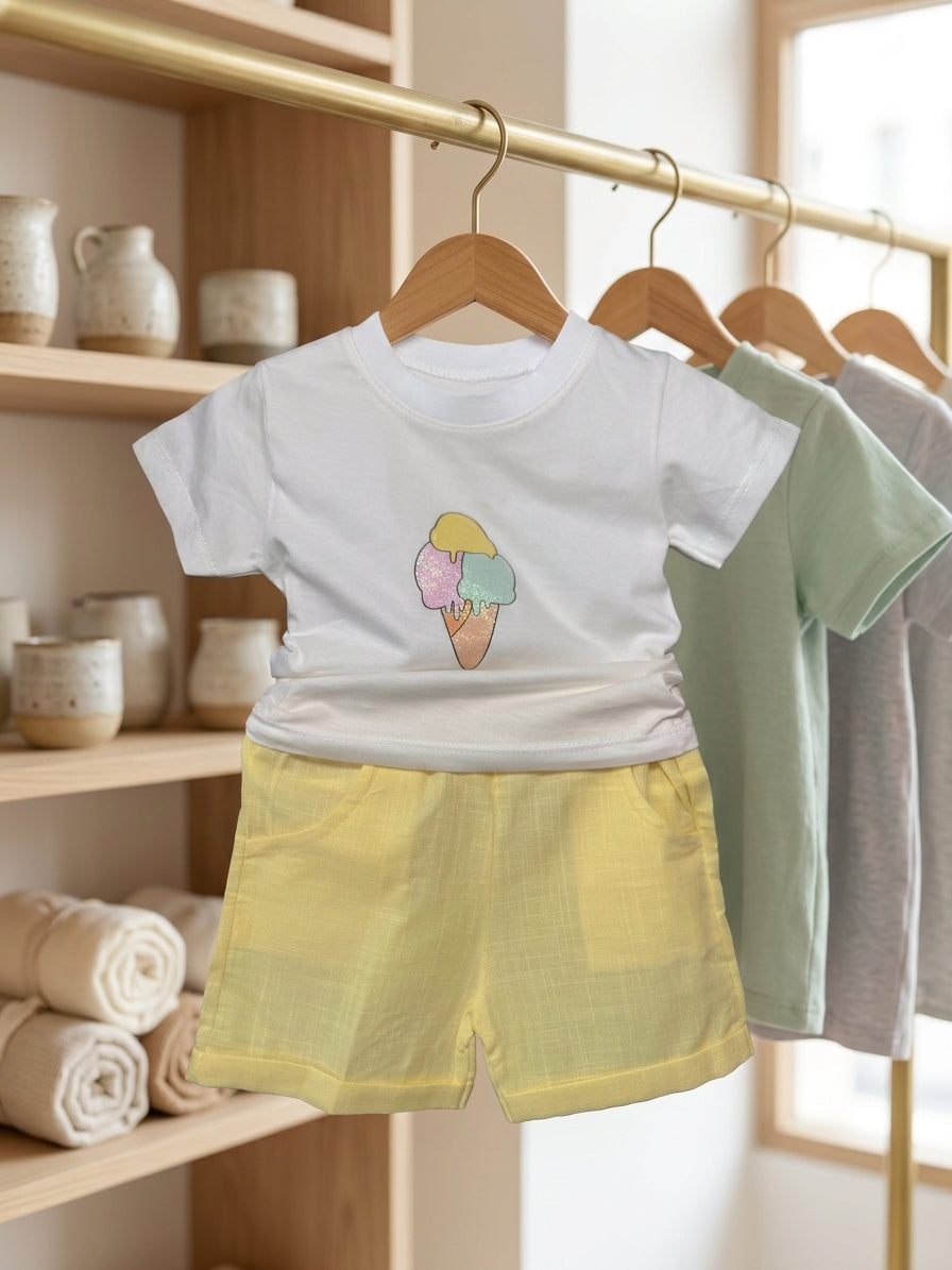 Set tricou și pantaloni scurți din in cu înghețată - 3-6 Luni (1) [ps:05364e3d-ec42-43bf-bae7-4a72a05c59df]