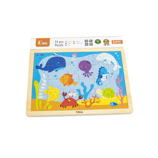 Puzzle din lemn cu 24 piese, Animale din ocean, Viga - Imagine 1 [ps:332537c2-e18d-4748-b50d-12c4eb1c5384]