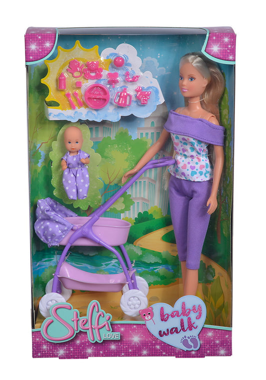 PAPUSA STEFFI IN PANTALONASI MOV SI CU CARUCIOR BEBE Simba - Imagine 1