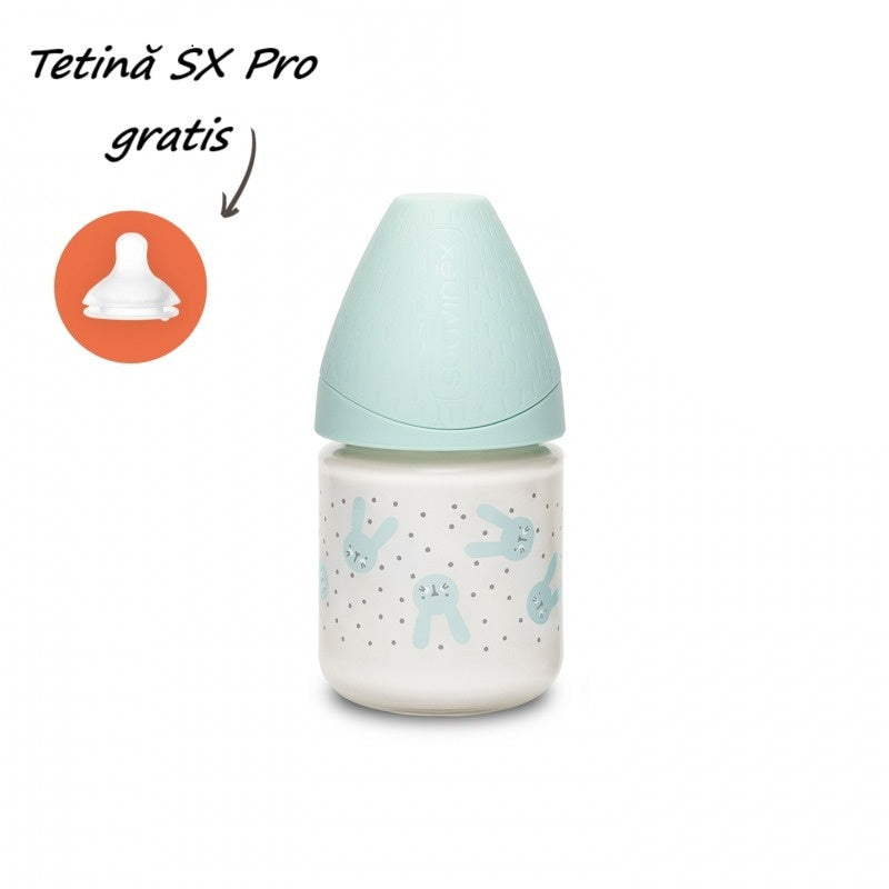 Biberon din sticlă 120 ml cu tetină rotundă din silicon, - Imagine 1 [ps:eea274b5-ed70-4668-ad75-a02a46b108c2]