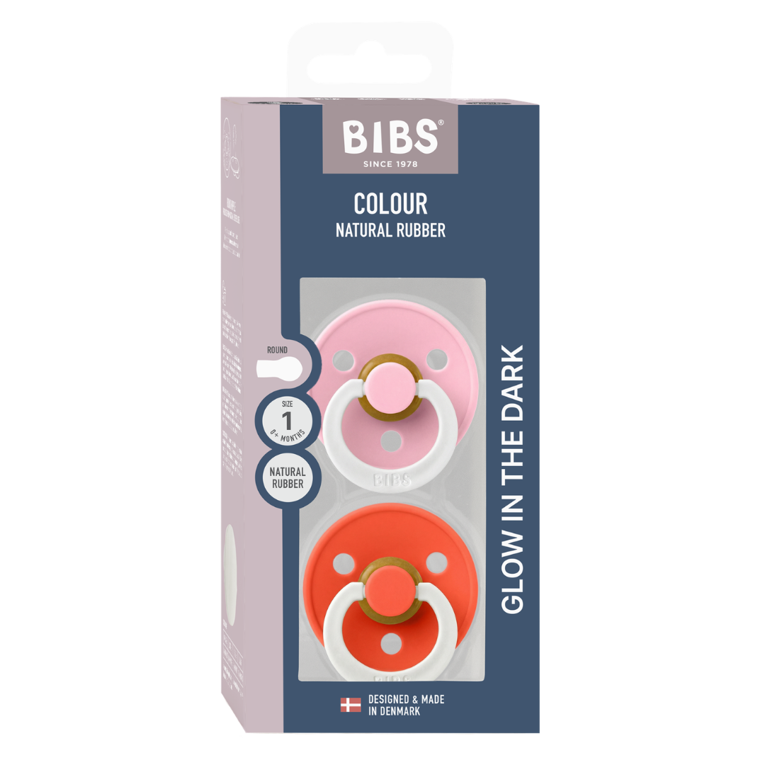 Set 2 Suzete BIBS Colour Glow Latex, 0 luni, Vanilla/Dark - Baby Pink/Tango (1) [ps:e6489a37-1a7e-4868-9bca-a58bef2e9d63]