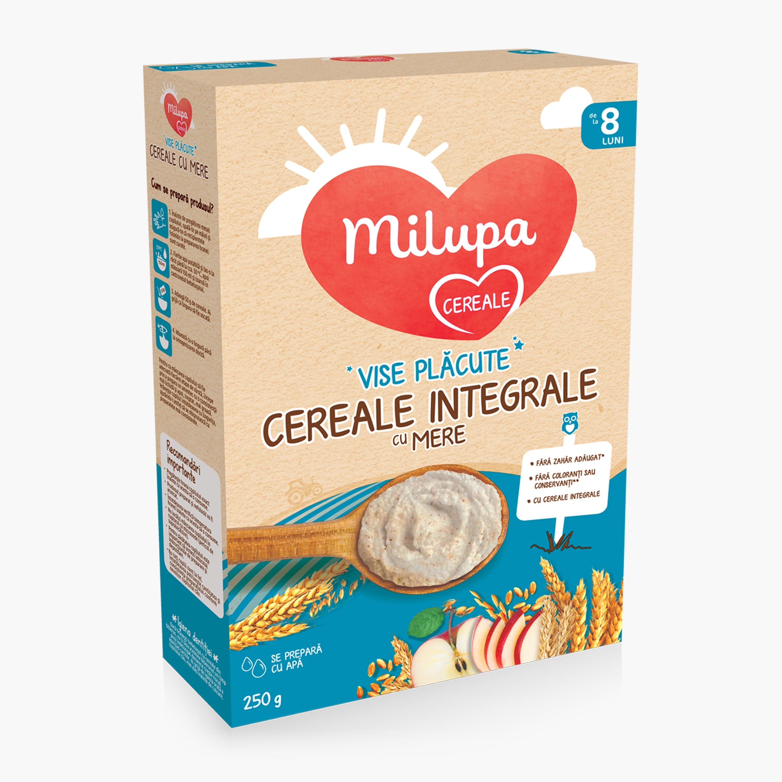 MILUPA Vise placute, cereale, integrale cu mere, 250 g - Imagine 1