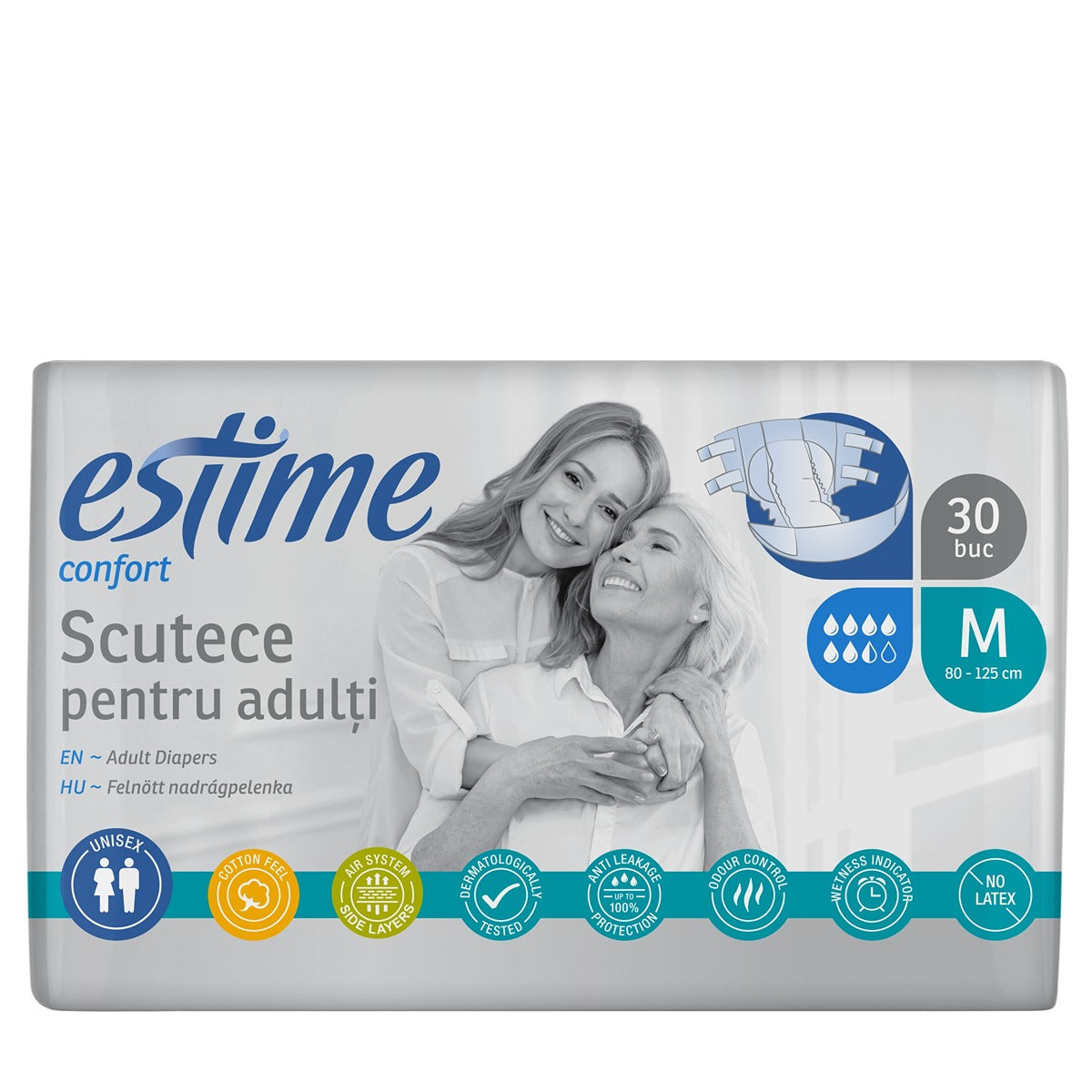 ESTIME Confort, scutece pentru adulti, M, 30 buc - Imagine 1 [ps:0a4f91d2-cae4-4b83-8b1d-eadff5c903ef]