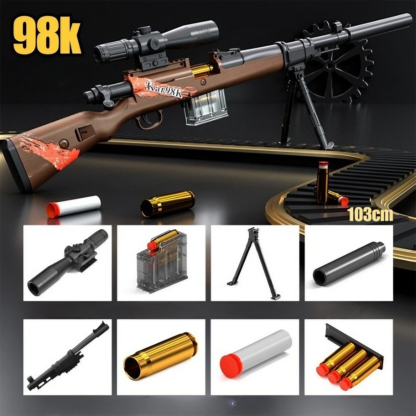 Pușcă Jucărie 98K Ultrarealistă Flippy, cu Lunetă, Maro - Maro (1) [ps:71e176b0-031b-486b-9cee-03be1c95fcb5]