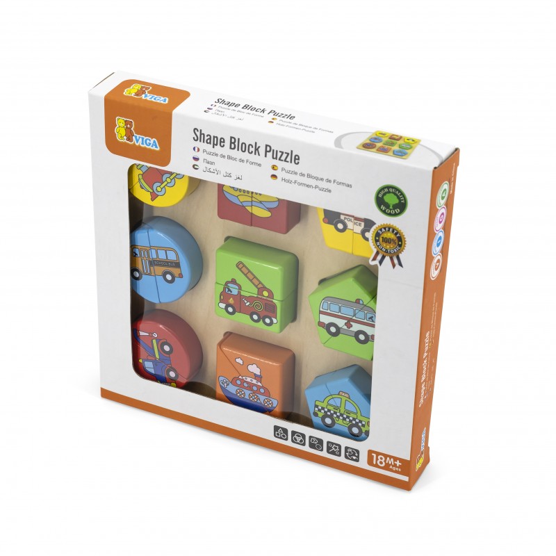 Puzzle din cuburi din lemn cu mijloace de transport Viga - Imagine 1