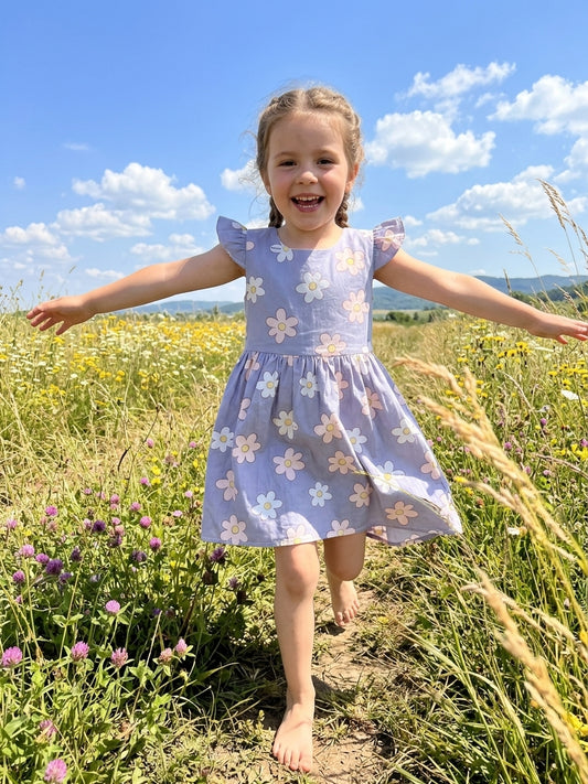 Rochie Lila cu Margarete și Volane, Mărime 110 | INFANT - 120 (1) [ps:fed1f47c-2015-420e-8ac2-4f92ef1b4d66]