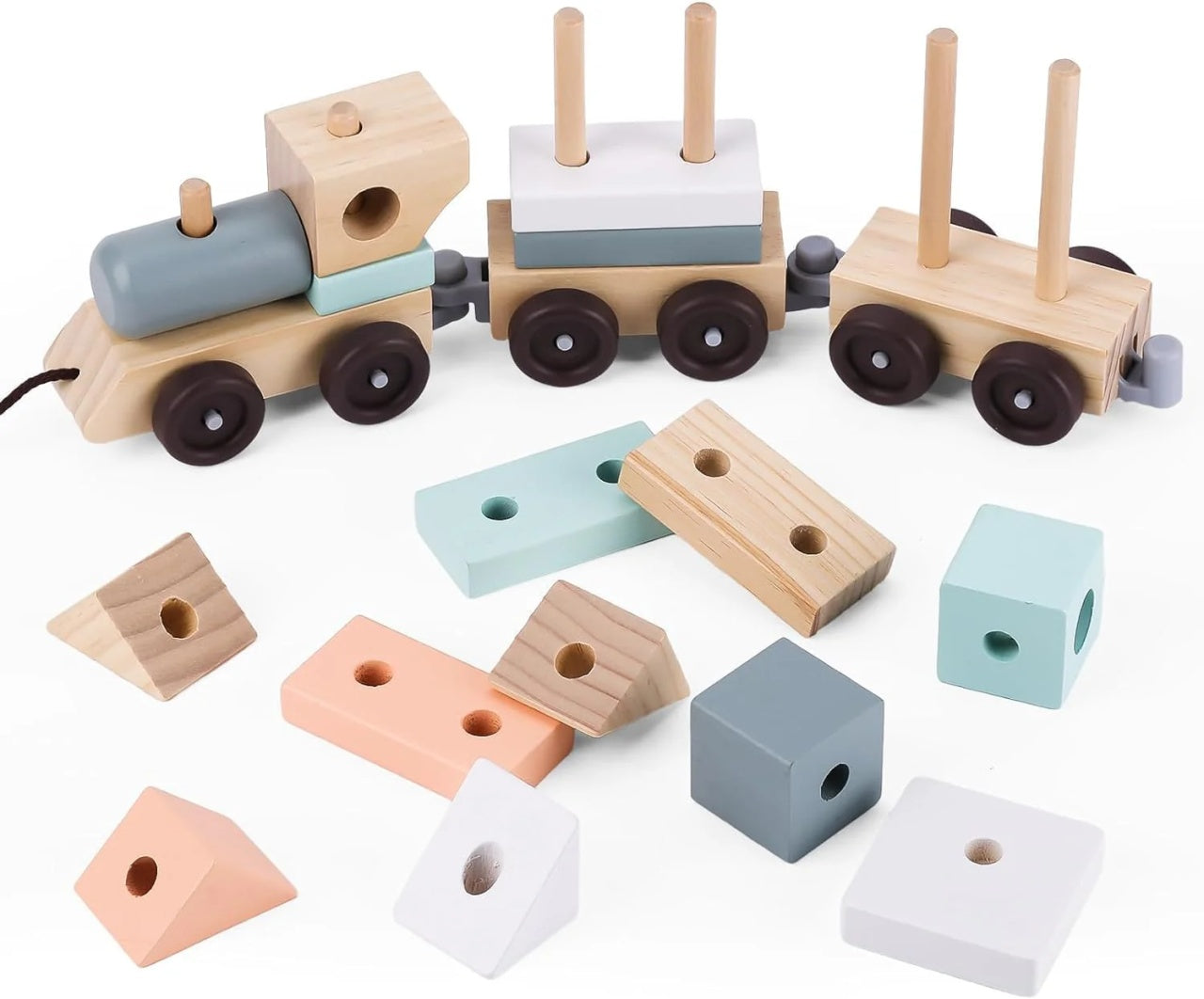 Trenulet cu cuburi din lemn, UMU Toys - Imagine 1 [ps:cfce631f-a4c0-4aad-96d7-142b787429b7]