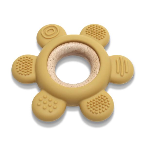 Jucărie Dentiție Lorelli Flower, Silicon și Lemn, Verde - Yellow (1) [ps:9481d846-23be-428f-84c8-6e0ec314fa99]