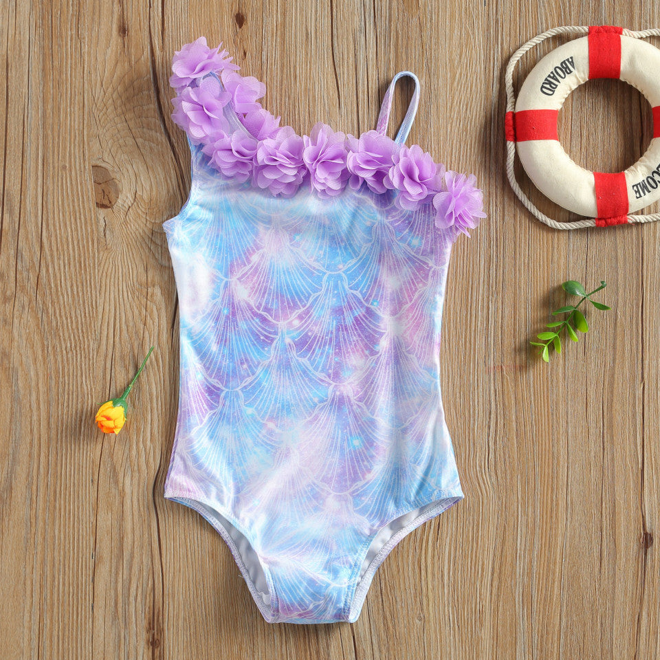 Costum de baie Sirena cu floricele aplicate Drool - Imagine 1