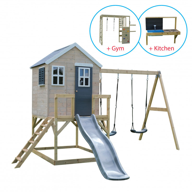 Casuta de gradina Grey Lodge cu tobogan, leagan dublu, - Imagine 1 [ps:f354bb69-ff89-4303-9e7e-1f13dfb16b8b]