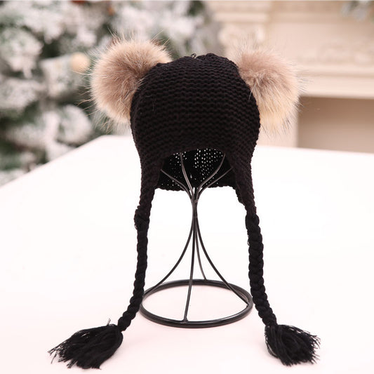 Caciulita Eva cu 2 pampoane Drool (Culoare: Negru) - Negru [ps:9af54ca6-a28d-403f-a18c-6a52ef6c4ca3]
