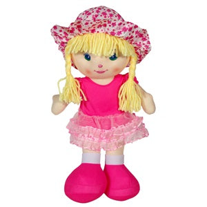 Papusa Textila Jumbo cu Par Blond si Rochie Fucsia, 32cm - Default Title (1) [ps:07956d83-8acb-4b74-8cfb-3494d5d4625d]