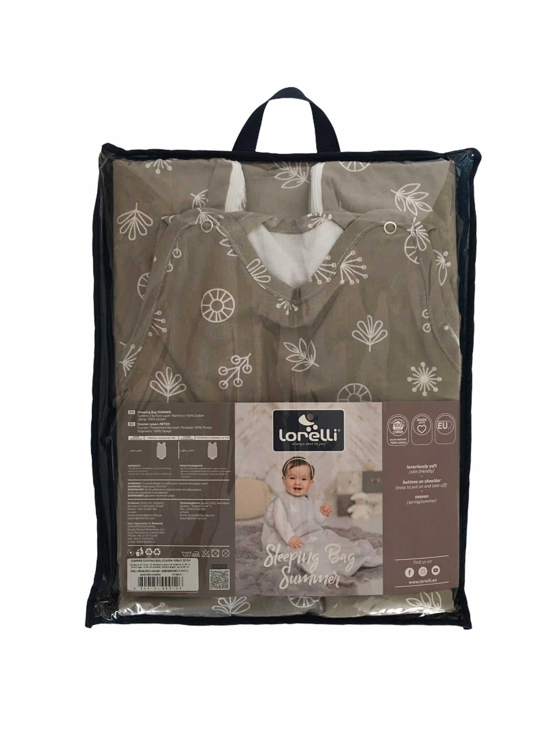 Sac Dormit Vară Lorelli Giraffe White, 85cm, Bumbac - Beige Leaves (1) [ps:757f138f-ffb3-458a-ac9e-8d9926495a14]