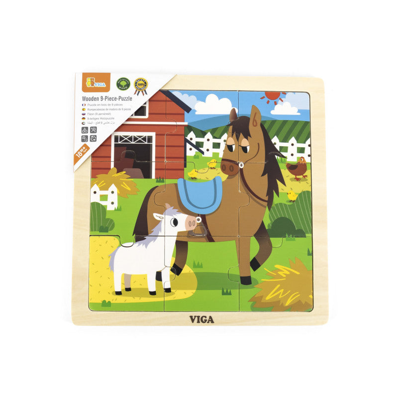 Puzzle din 9 piese mari Mama si puiul Cal, Viga [ps:f7d72e37-937e-438c-b158-d14c3b24ed47]