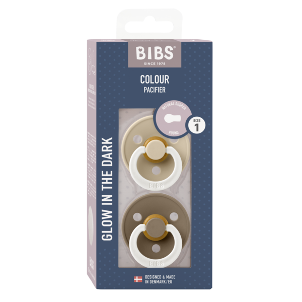 Set 2 Suzete BIBS Colour Glow Latex, 0 luni, Vanilla/Dark - Vanilla/Dark Oak (1) [ps:d8198373-9572-4c98-9a67-78e07181d232]