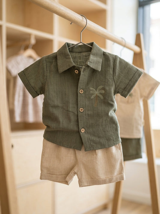 Set cămașă și pantaloni scurți băieți, bumbac 100%, - Verde (1) [ps:72ad73a8-19d8-4c4e-a003-31aa187050a1]