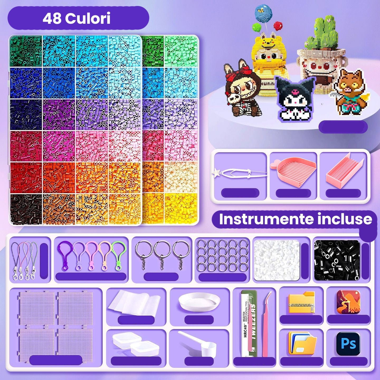 Kit Margele Perle Flippy, Set DIY 3D, 48 Culori, 4000 piese - Default Title (1) [ps:f9046577-d089-4570-8b56-7db59eeb3cdf]