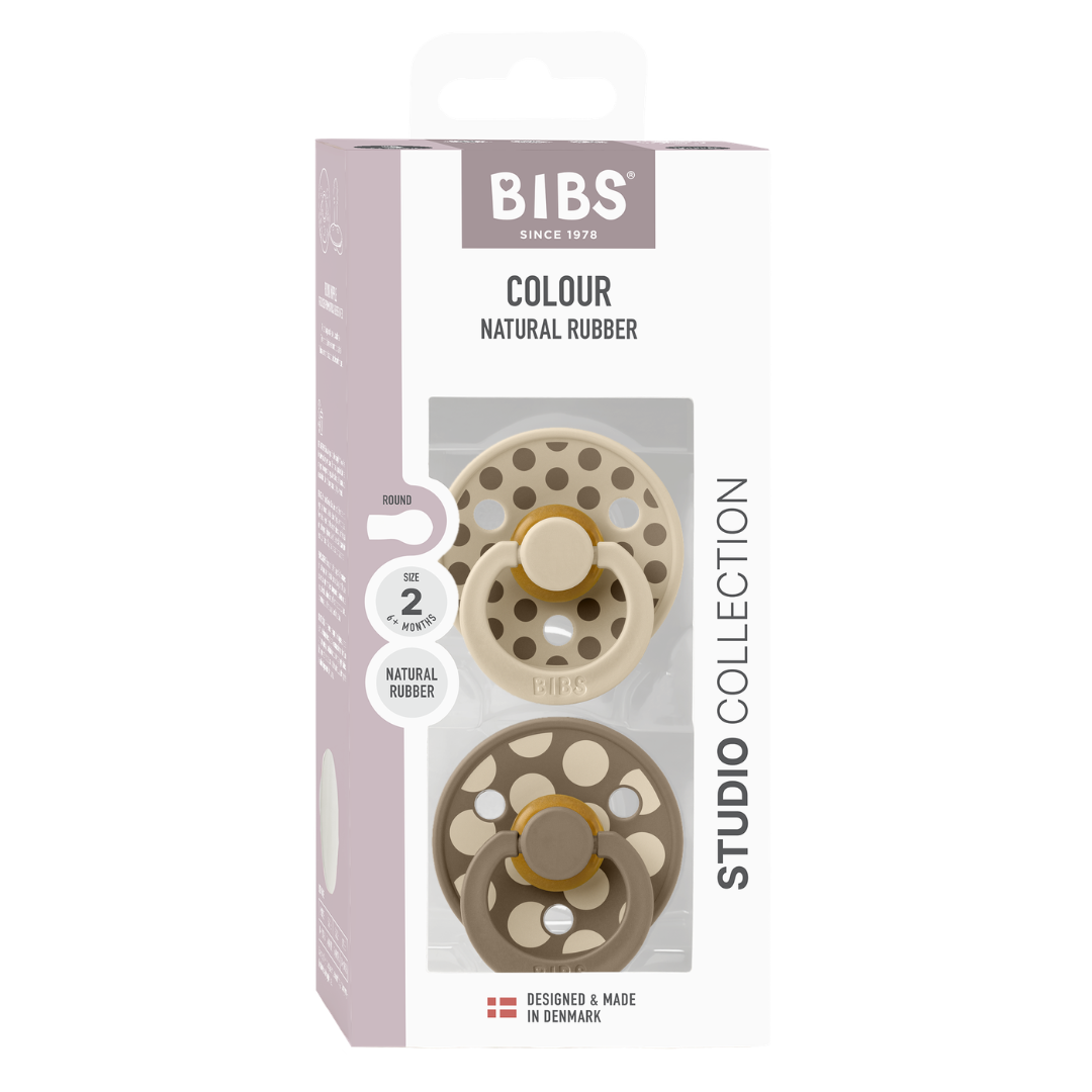 Set 2 Suzete BIBS Colour Studio Polka Dots, 6 luni+, Rotunde - Vanilla/Dark Oak (1) [ps:f5a1fd97-c8ef-4853-819b-580a551b77b8]