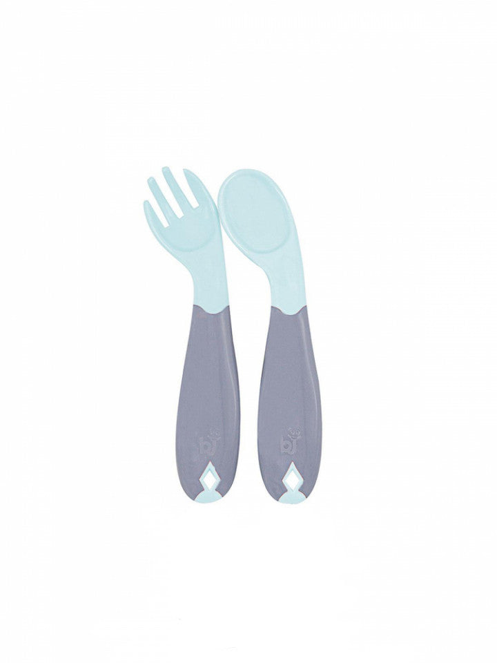 Set lingurita si furculita cu maner gri BabyJem - Bleu