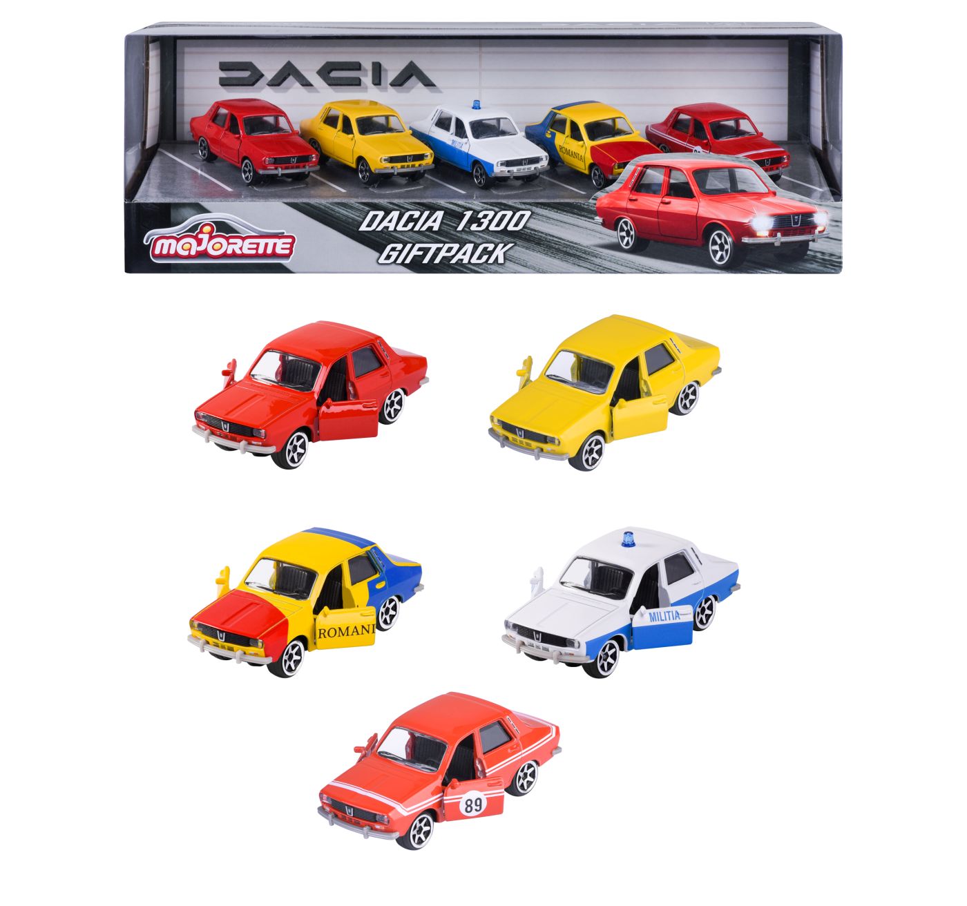 MAJORETTE DACIA 1300 SET 5 MASINUTE METALICE SCARA 1:64 - Imagine 1 [ps:d05ed3e3-ba8b-4f5a-a0ae-d832a9eaa5c2]