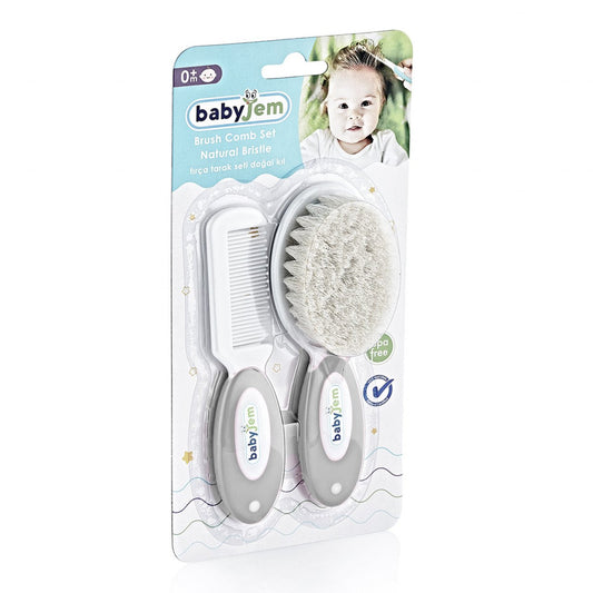 Set pieptan si perie din peri naturali BabyJem (Culoare: - Gri