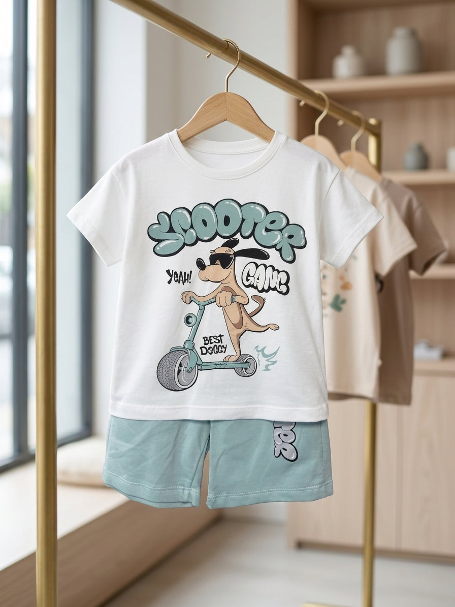 Set tricou și pantaloni scurți băieți cu imprimeu câine - Turcoaz (1) [ps:3cb45e17-00b7-4e06-8e44-eb3aece834fb]