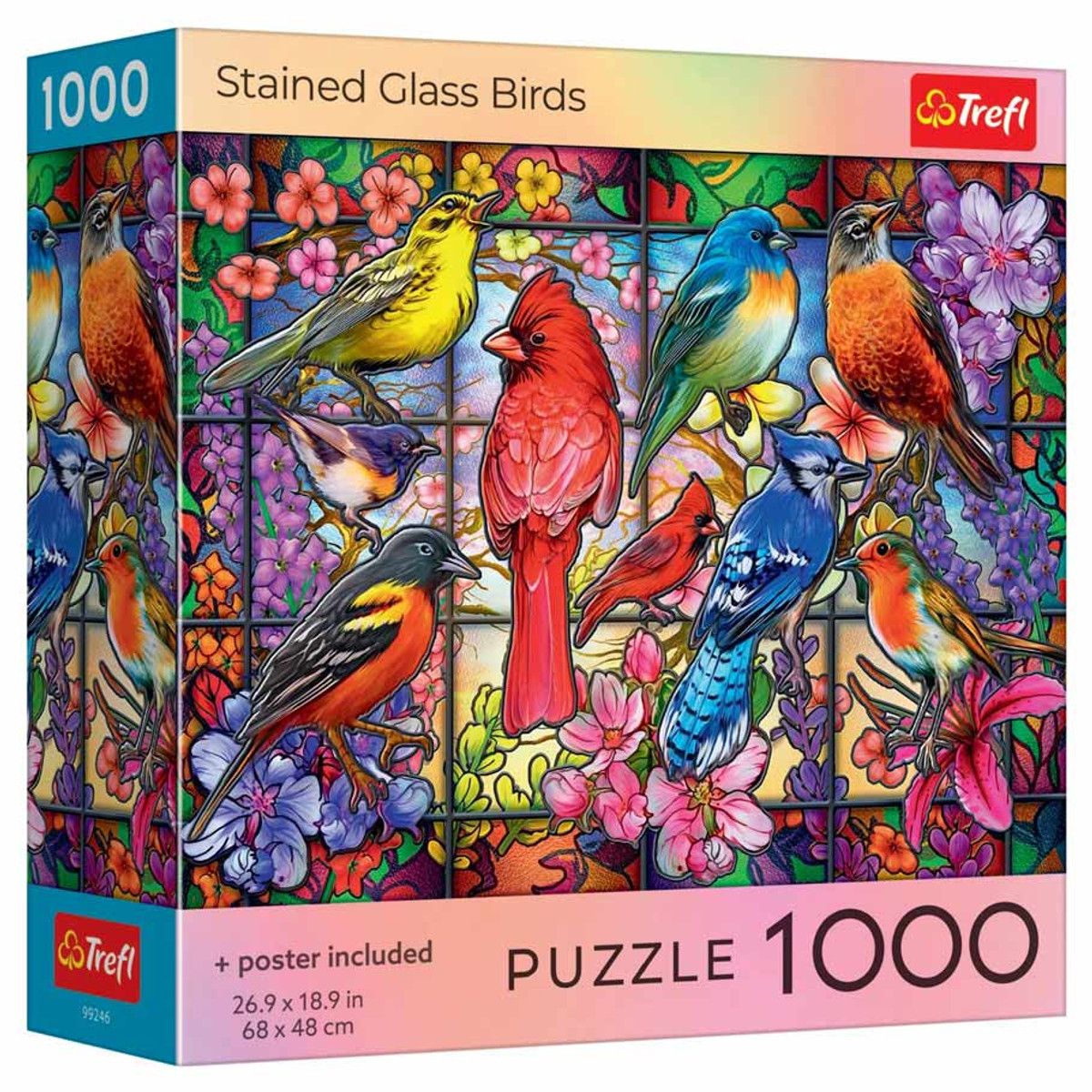 PUZZLE TREFL 1000 PASARI DIN VITRALIU CU POSTER INCLUS - Imagine 1 [ps:631e3eda-2306-4a34-92d4-e0390aba655f]