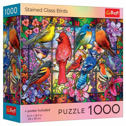 PUZZLE TREFL 1000 PASARI DIN VITRALIU CU POSTER INCLUS - Imagine 1 [ps:631e3eda-2306-4a34-92d4-e0390aba655f]