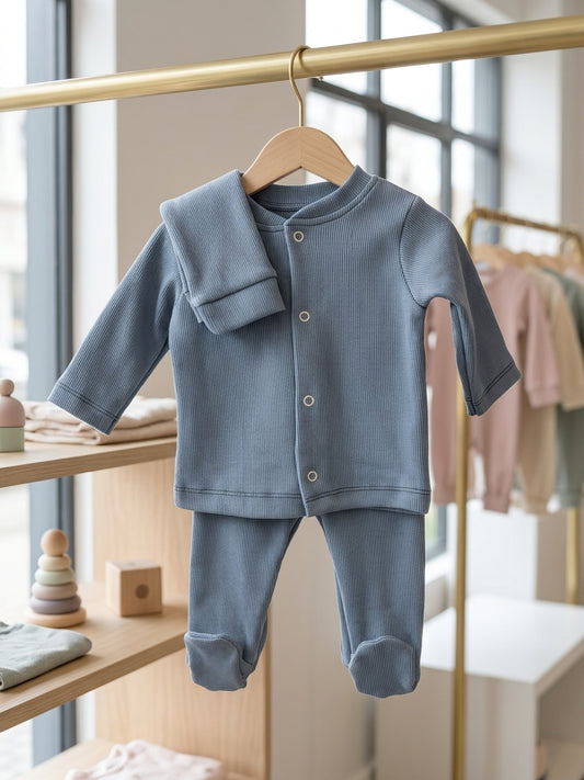 Set Nou-Născut Tricot Reiat cu Căciuliță Roz 0-3 Luni INFANT - Albastru (1) [ps:bfb589ca-460f-4bd5-ab4f-e28002a164f2]
