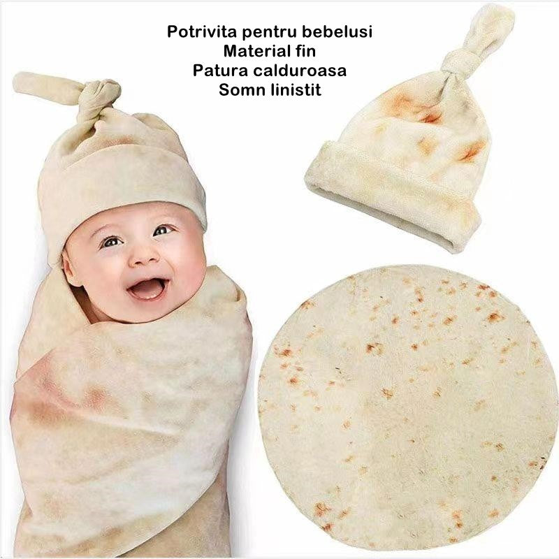 Set Pătură Flanel și Căciulă Flippy Frunză de Salată, Verde - Crem (1) [ps:3e874933-4ca4-41c8-a570-30df3d8c55af]