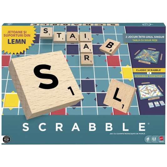 JOC SCRABBLE 2 IN 1 DIN LEMN IN LIMBA ROMANA Mattel - Imagine 1