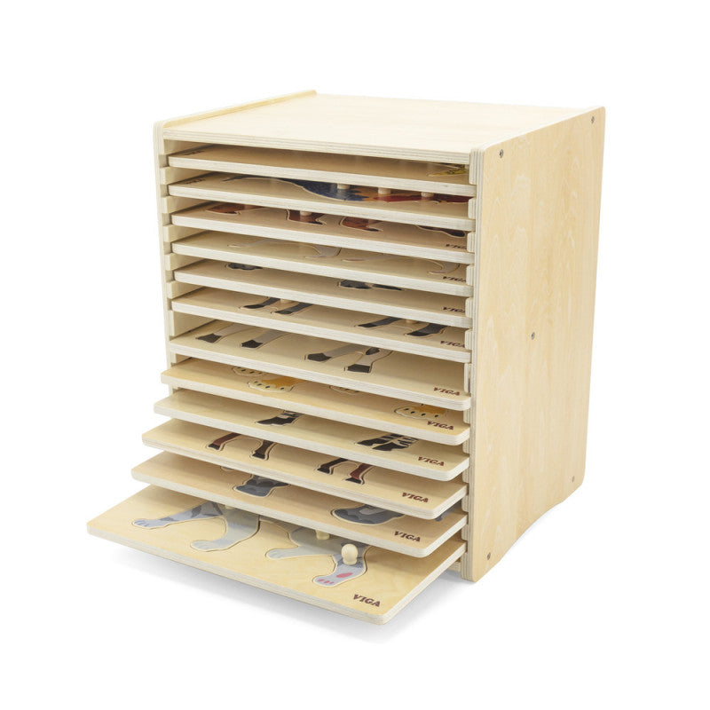 Set 12 puzzle-uri Montessori cu raft de depozitare, Viga - Imagine 1