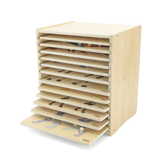 Set 12 puzzle-uri Montessori cu raft de depozitare, Viga - Imagine 1