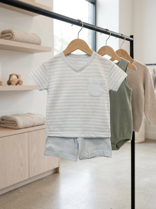 Set tricou și pantaloni scurți, dungi subțiri Bleu 2 ANI - Bleu (1) [ps:3137705e-f172-4fa3-beac-388b90392ba5]