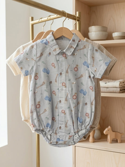 Body cu guler și imprimeu safari, Flexi 0-3 Luni Bleu INFANT - 0-3 Luni (1) [ps:29bacca4-d89f-4eea-b30d-753b15b01760]