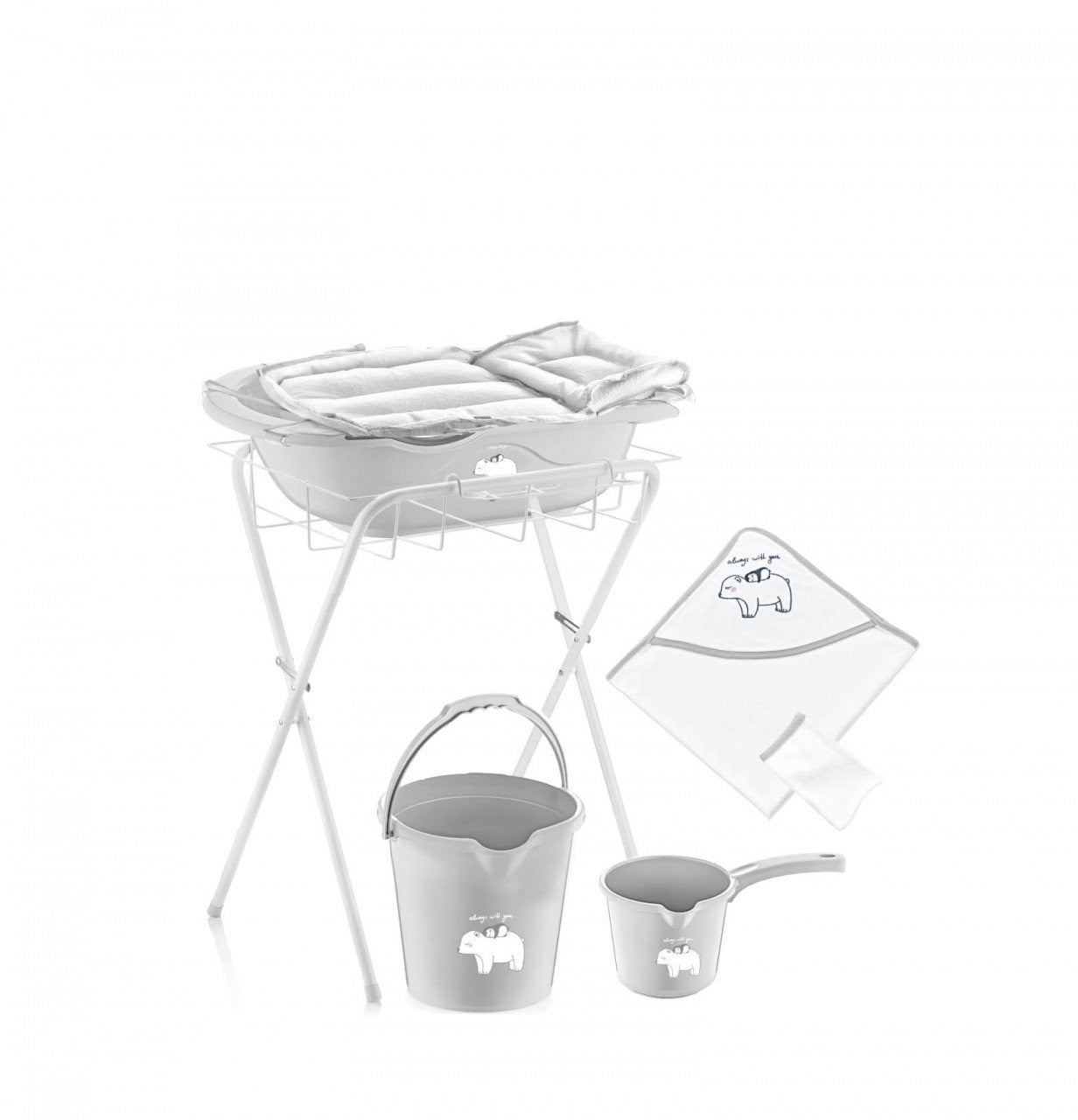 Set cadita de baie complet pentru bebelusi cu 6 piese, - Gri