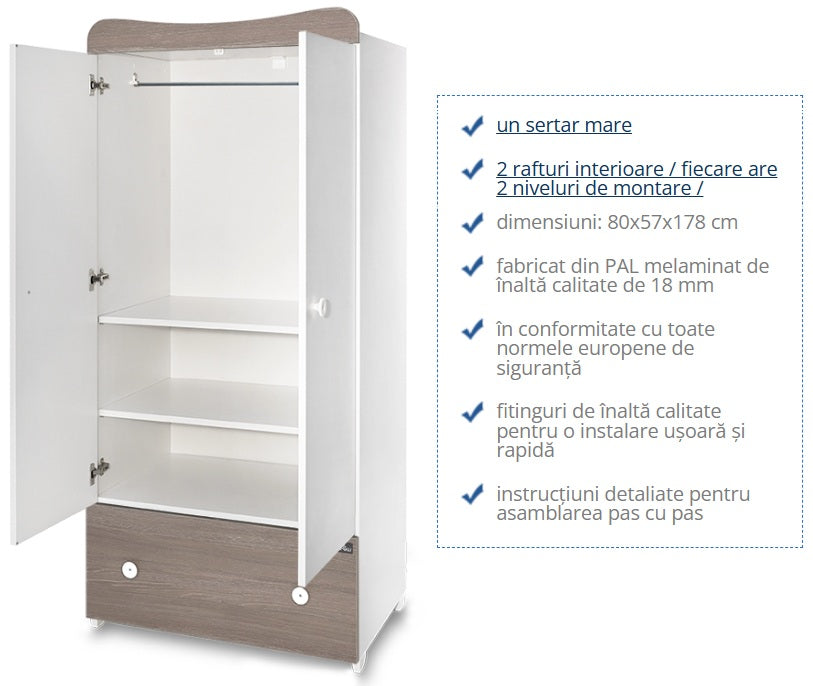 Dulap Garderobă Lorelli Exclusive, 2 Uși, White & Coffee - White Light Oak New (1) [ps:796bd141-6f98-4081-b1a1-34cb4b1f46bf]