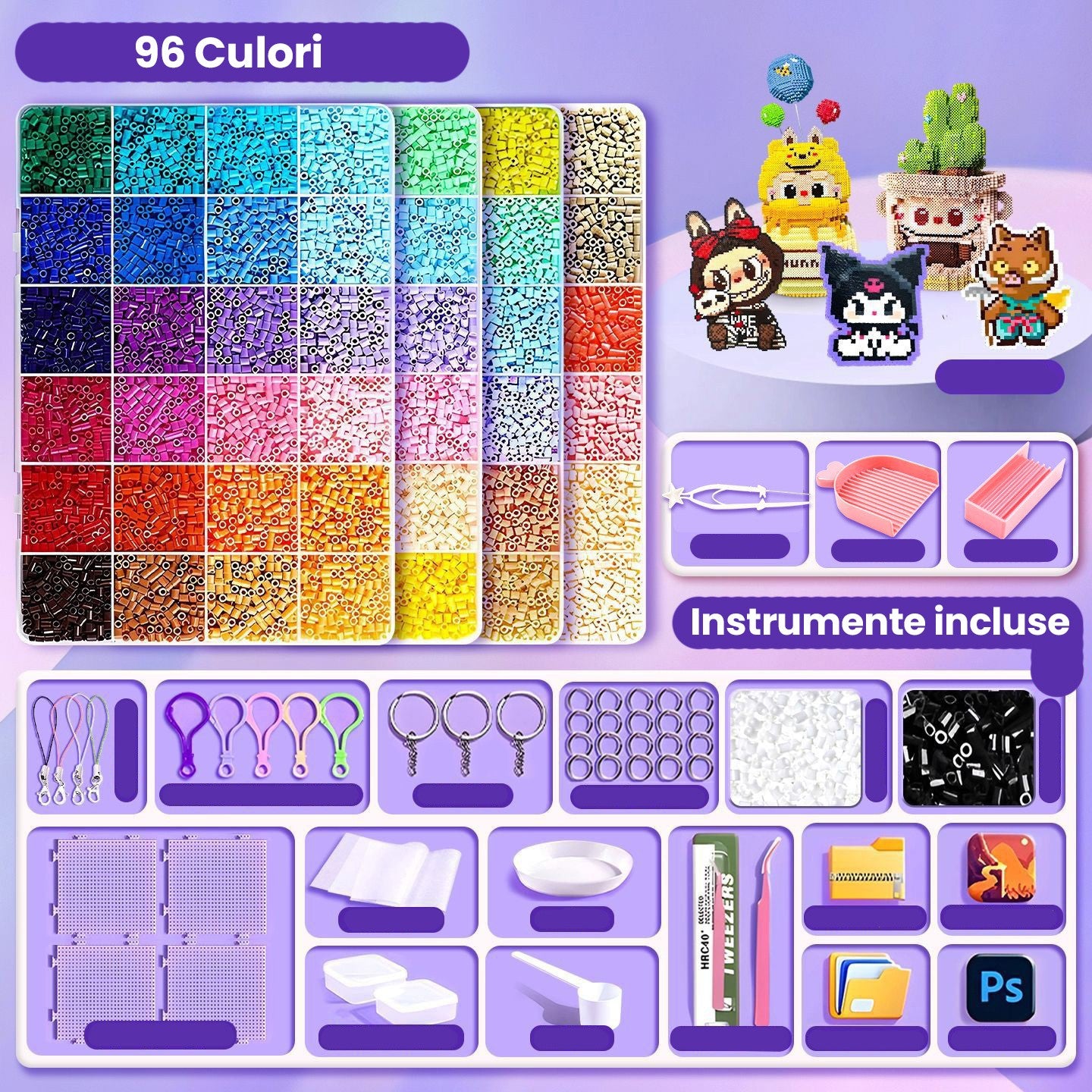 Kit Margele Perle Flippy, Set DIY 3D, 8000 piese, 96 culori - Default Title (1) [ps:b5c05745-10fa-496c-999d-d1feab8ac7ac]