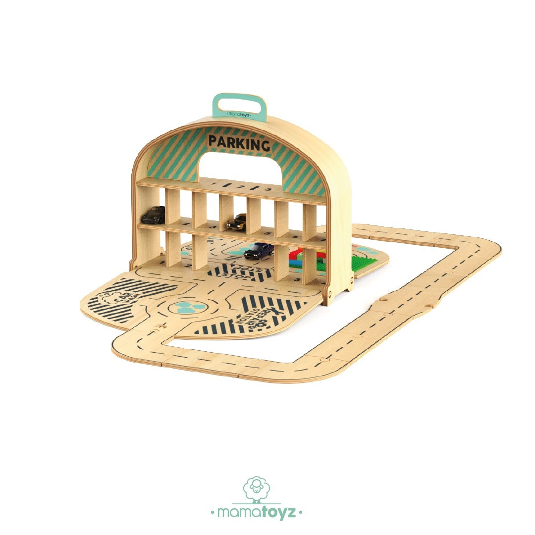 Parcare portabila de masinute din lemn, MamaToyz - Imagine 1