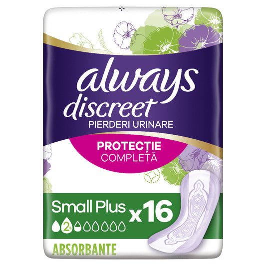 ALWAYS DISCREET, absorbante zilnice, Small Plus, 16 buc - Imagine 1 [ps:aa40d56f-9cf4-40e2-9b90-bc63d0e82524]