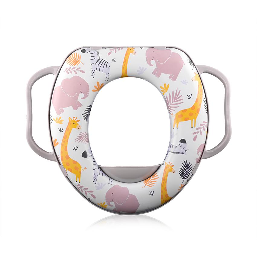 Reductor Toaletă Moale cu Manere Lorelli, Princess Pink - Animals grey (1) [ps:27238387-41f1-473e-b041-b1bc7a10264d]