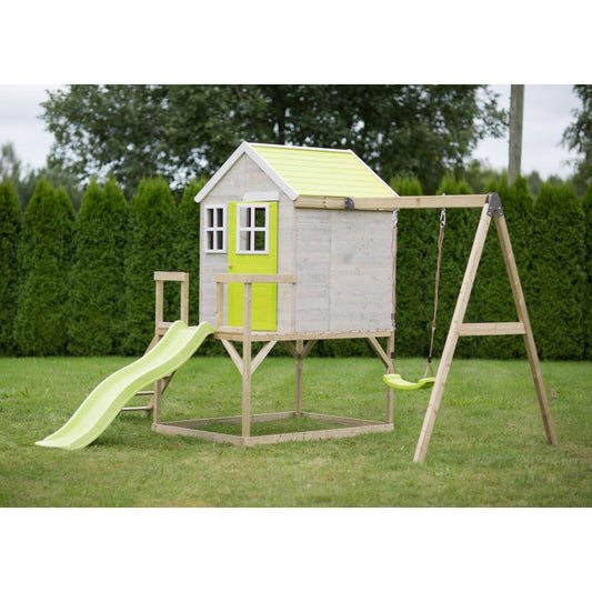 Casuta de gradina Lime Lodge cu platforma, tobogan si - Imagine 1