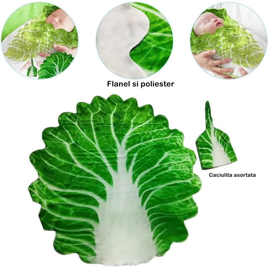 Set Pătură Flanel și Căciulă Flippy Frunză de Salată, Verde - Verde (1) [ps:b19ccf84-2a07-403e-b37f-0018cd6f1a3e]