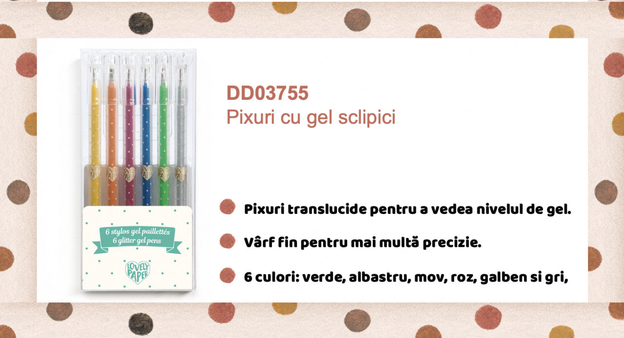 Set cu 6 roll-gel (markere) cu sclipici, Djeco - Imagine 2 [ps:03c1d34e-6f29-4f66-9637-8a98733caad5]