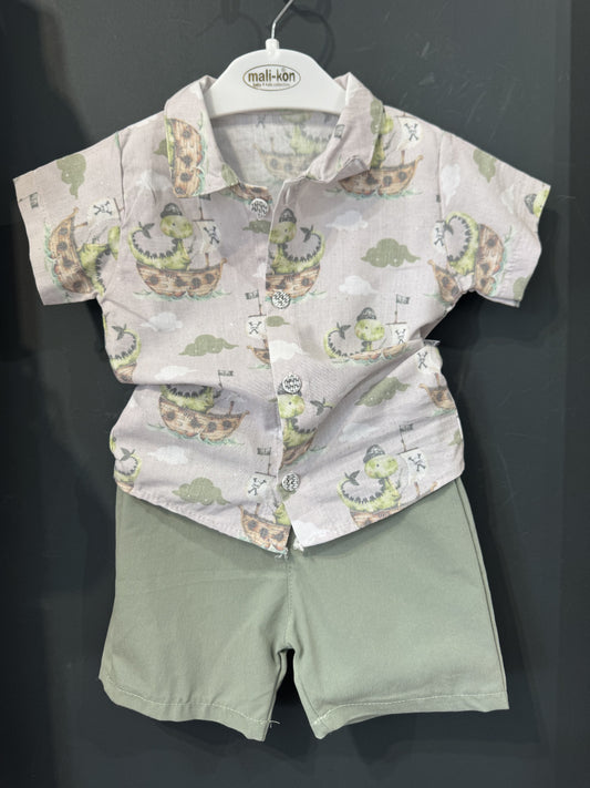 Set Cămașă Dinozauri Pirați și Pantaloni Băieți 12-18L | - 9-12 Luni (2) [ps:04796cd1-a432-4431-ae23-47aafc6aba96]