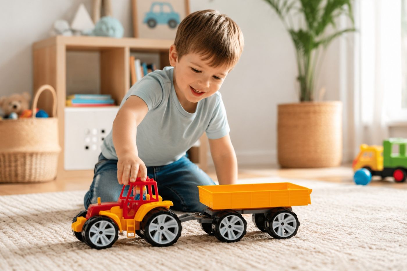Tractor Bams 3 cu Remorcă Roșu Portocaliu Viva Toys - Rosu Portocaliu (2) [ps:2c398331-3b91-4d0c-ab24-7220f03c8c20]