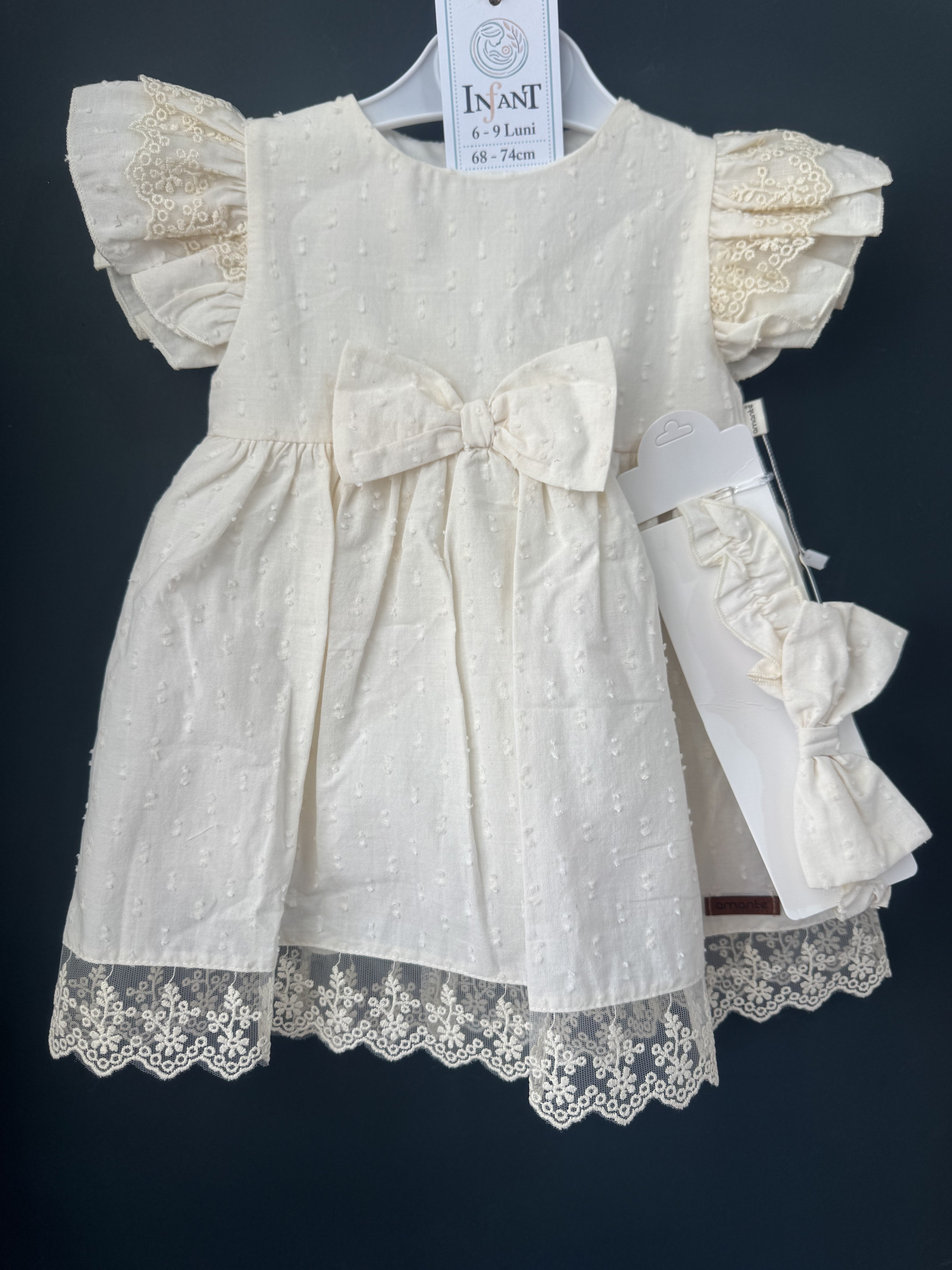 Rochie bej cu dantelă și fundă Mante 6-9 Luni INFANT - 9-12 Luni (2) [ps:2b752fc9-e6c0-42b5-a8e9-f1cb5da8434b]